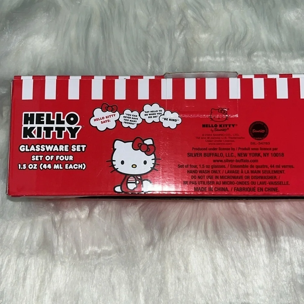 🆕 Hello Kitty Camping Design 4- Piece Glassware Set Shot Glasses 1.5 Oz Each